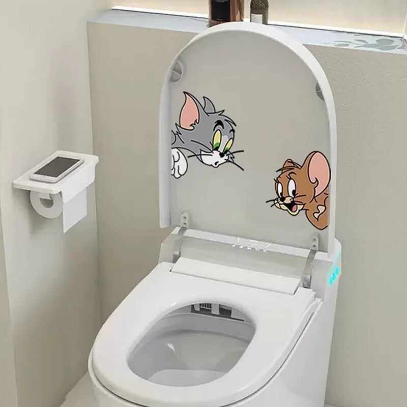 简易卡通猫和老鼠马桶贴