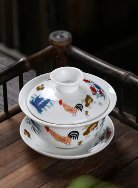 2.8亿大明成化斗采鸡缸杯景德镇白瓷功夫茶具品茗杯茶盏碗壶家用