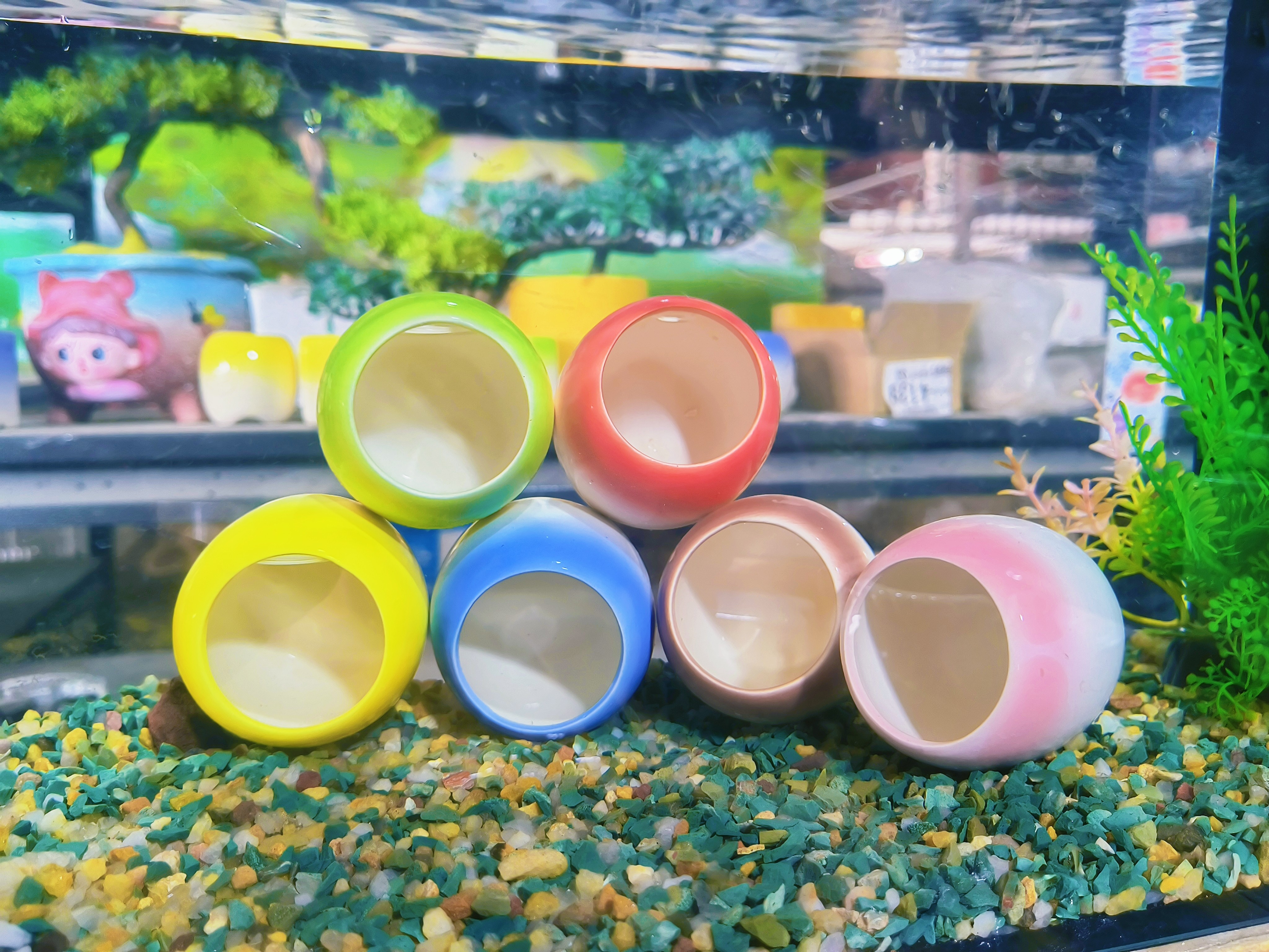 央涵多彩小鱼虾躲避屋陶瓷产卵洞慈鲷繁殖罐虾窝小圆罐金鱼缸造景
