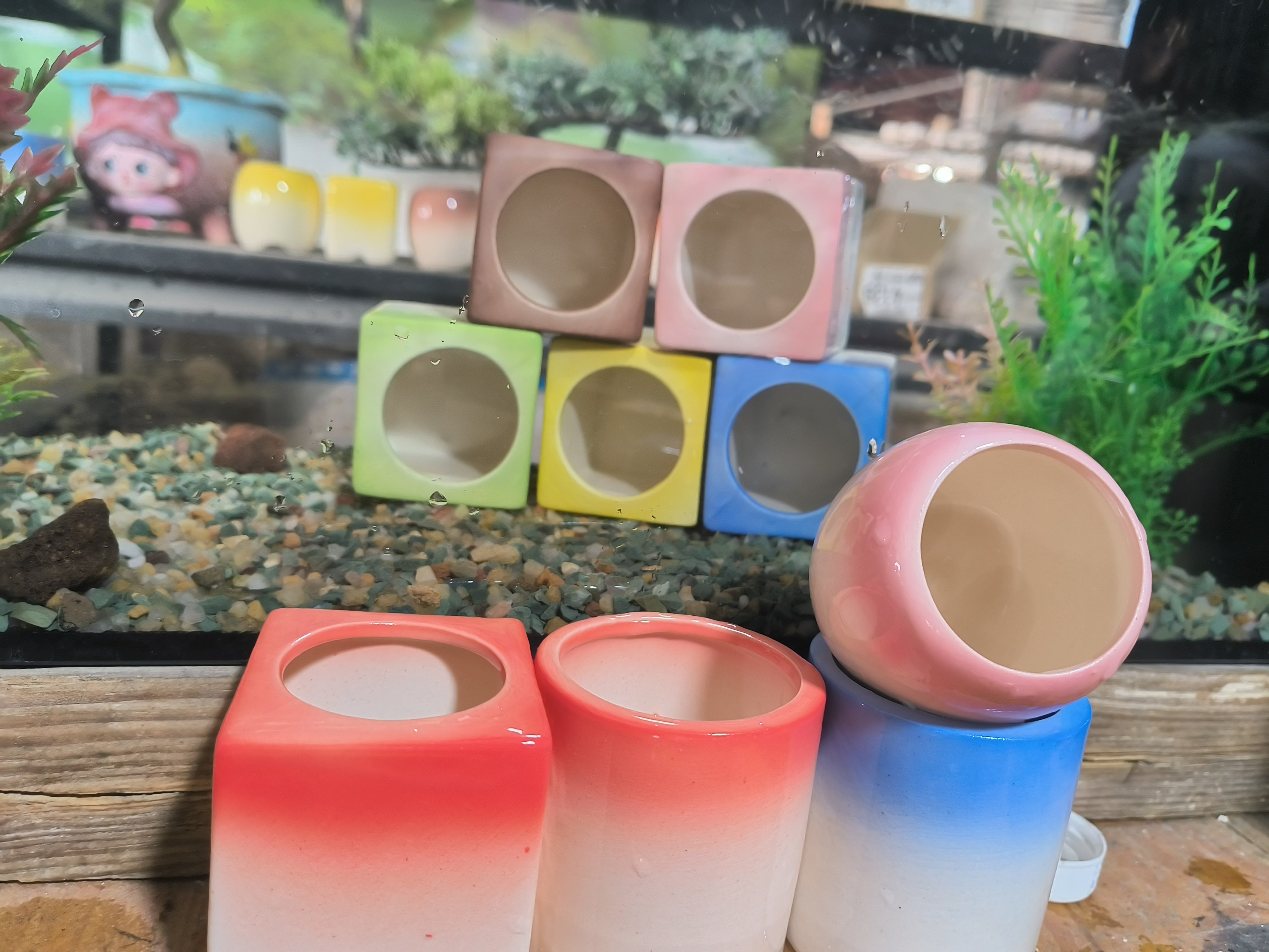 央涵多彩鱼虾躲避屋陶瓷产卵洞慈鲷繁殖罐虾窝方罐鹦鹉鱼鱼缸造景