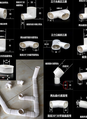PVC50*30扁管地漏移位器50扁管移位扁变圆弯头三通直接直弯立三通