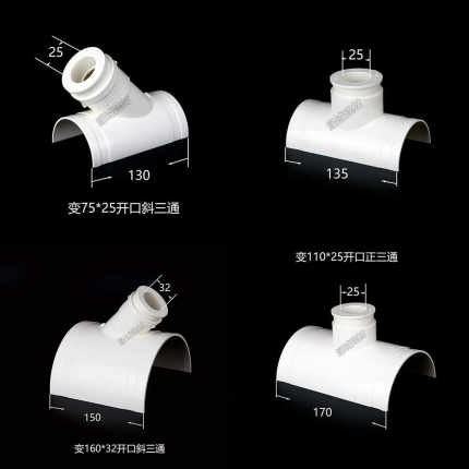 PVC50 75 110 160 200变20 25 32 40开口补漏三通 半边抱箍三通