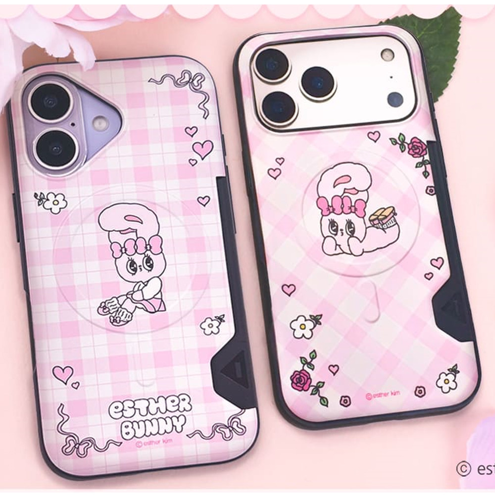 韩国esther bunny梦幻粉红兔卡通可爱MagSafe磁吸充电适用苹果 iphone17promax可插卡16pro防摔15pro手机壳