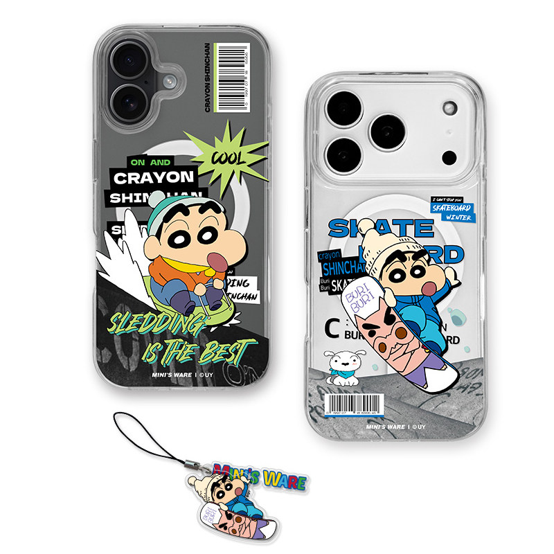 韩国蜡笔小新滑板卡通可爱适用苹果iPhone17promax磁吸充电16pro带挂饰15pro手机壳14promax保护套