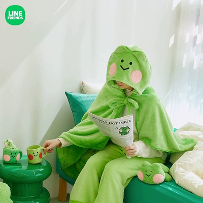 LINE FRIENDS幸运青蛙lenini卡通休闲毛绒睡裤四季加厚空调保暖毯
