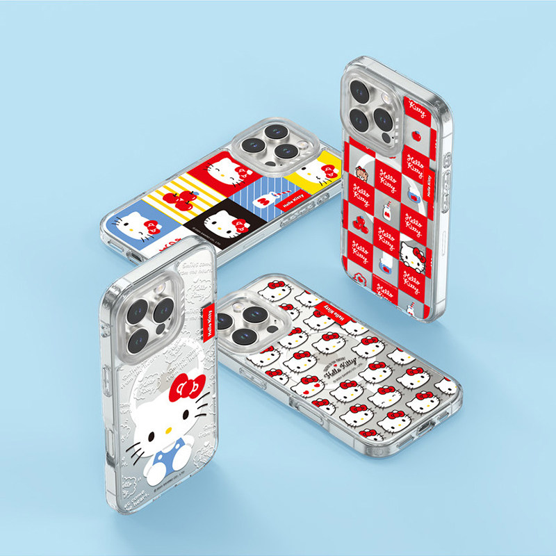 凯蒂猫helloKitty小熊牛奶方格卡通可爱适用苹果iPhone15promax透明17pro磁吸14pro手机壳16promax保护套