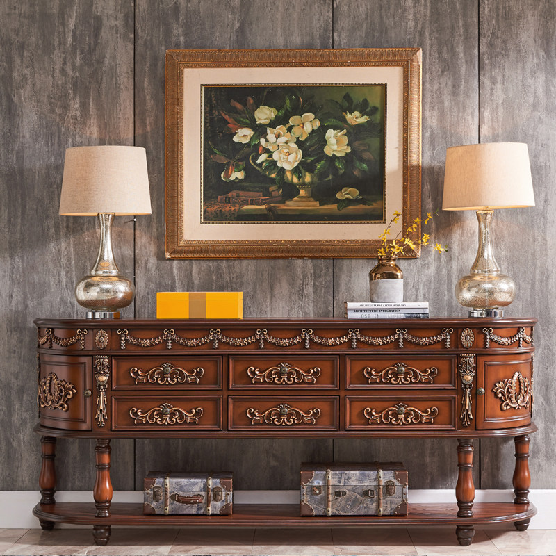 包邮门厅玄关台欧美式沙发背几隔断餐边桌电视柜彩绘端景长条走廊