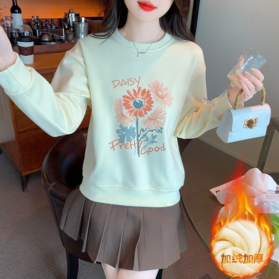 圆领加绒加厚休闲卫衣女秋冬季