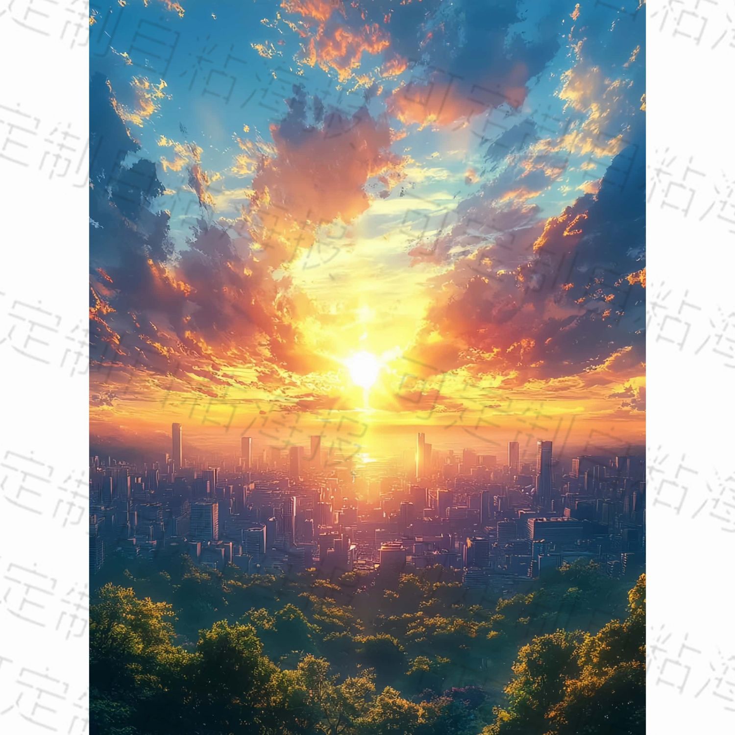 简约高级山上朝霞自粘贴