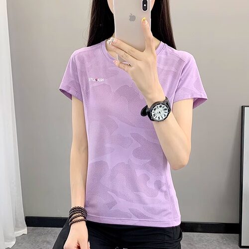 户外速干衣女短袖t恤夏季薄款弹力透气圆领跑步快干衣半袖上衣女