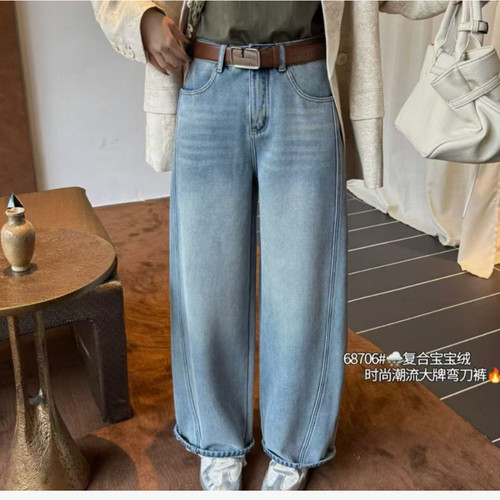 668-1221/68706 新款高腰阔腿弯刀裤休闲裤