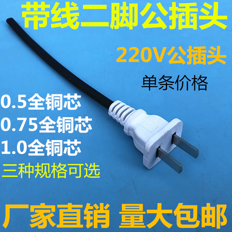 带线二脚公插头2孔母防水盒电源公母对接插头220v电源线插头延长