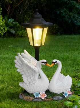 跨境户外花园庭院太阳能灯 仿真天鹅家居装饰工艺品摆件造景动物