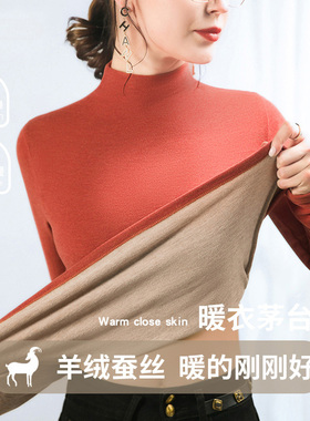 蚕丝羊毛双面德绒半高领打底衫女秋冬季加绒加厚保暖洋气长袖上衣
