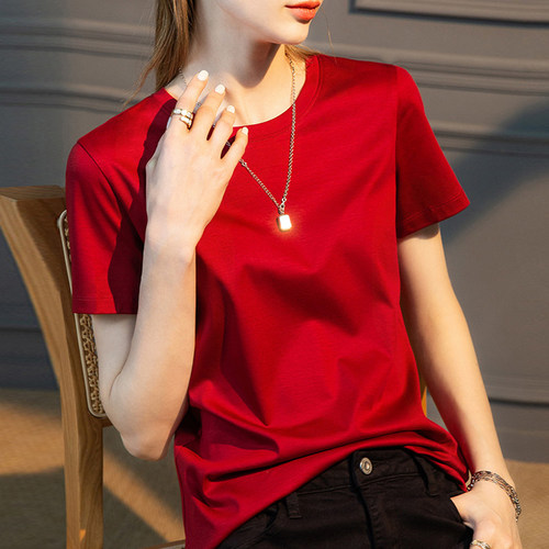 桑蚕丝丝光棉t恤女高级感