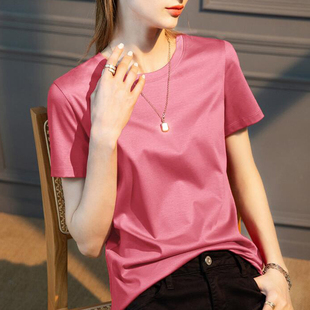 桑蚕丝80支双面冰丝光棉高级设计感百搭气质v领短袖女t恤2026夏季