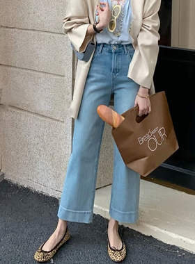 2025秋新款JEANS阿凡牛A3956宽松九分女牛仔直筒阔腿裤棉弹奶奶裤