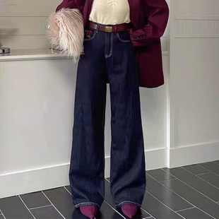 宽松显瘦女牛仔直筒阔腿裤 Jeans阿凡牛A3601蓝色窄版 新款 2024秋季