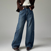 2025秋新款 香蕉裤 Jeans阿凡牛A5176宽松显瘦阔腿弯刀裤 女牛仔筒裤