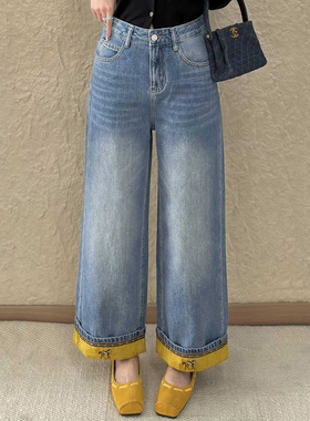 2026春季新款JEANS阿凡牛A5565国风马年刺绣宽松女牛仔直筒阔腿裤
