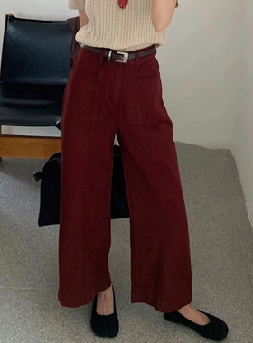 2024秋款jeans阿凡牛A3571安可拉红宽松遮胯休闲女牛仔直筒阔腿裤