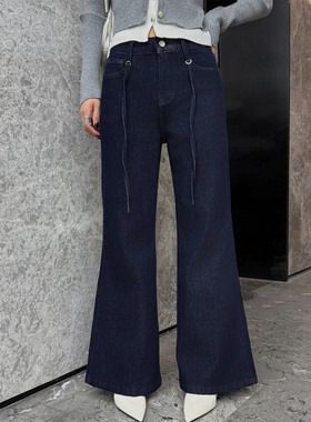 2025秋季新款 阿凡牛67736深蓝修身弹力显瘦四面弹女牛仔微喇叭裤