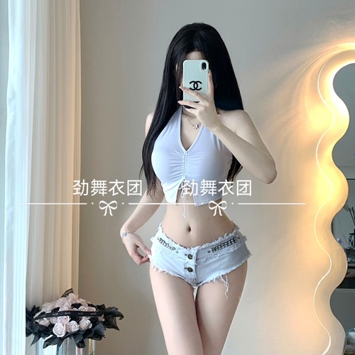 酒吧DS演出服新款女DJ领舞台chic性感辣妹挂脖上衣爵士舞时尚套装