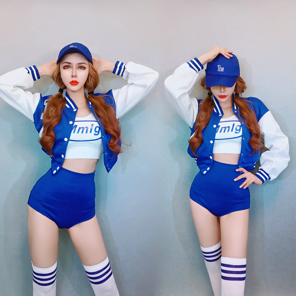 新款酒吧ds演出服夜场gogo服装dj女团b组嘻哈爵士跳舞蓝色套装潮
