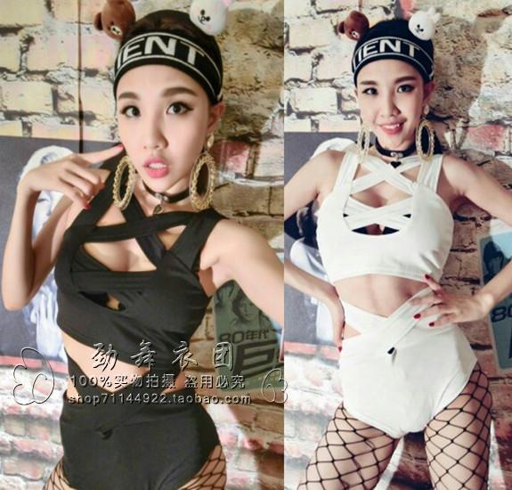 交叉欧美女歌手嘻哈分体演出服图片