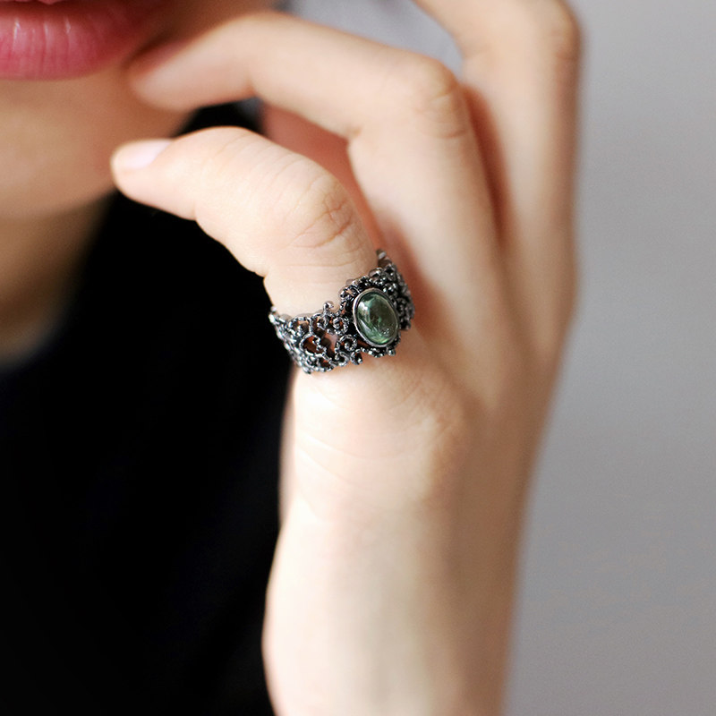 复古 18k黑金戒指 原创设计师作品 私人定制款  独特小众 女款