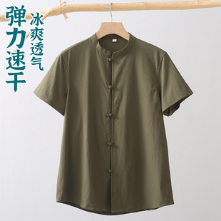 唐装汉服男款年轻人短袖夏季薄款中国风中式复古立领盘扣上衣半袖