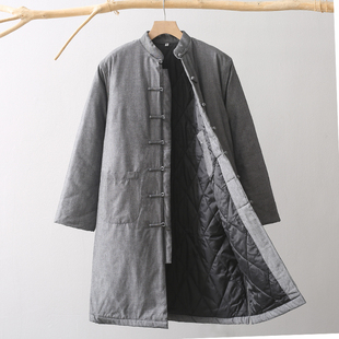 中国风中长款唐装棉衣男冬季外套保暖棉服中式棉袄风衣长袍居士服
