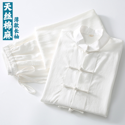 中式男天丝棉麻薄款透气睡衣