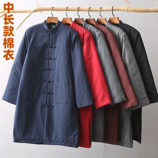 中国风中式风衣男冬季中长款棉衣外套保暖棉服复古长袍居士服棉袄