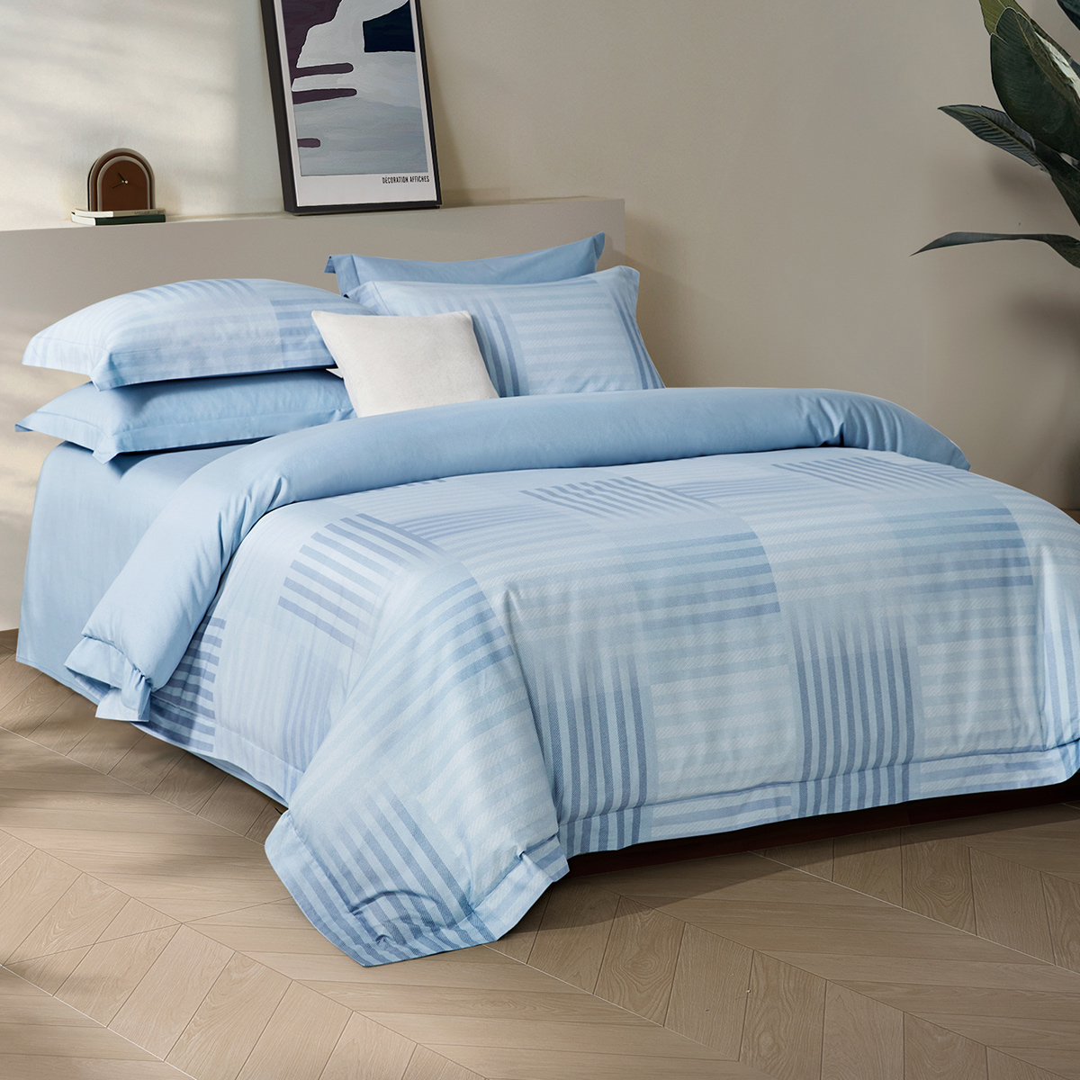 水星家纺全棉60支长绒棉四件套纯棉高端A类简约被套床单四季4件套