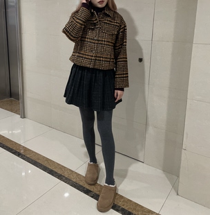 2025年新款毛呢大衣秋冬季韩系宽松加厚呢子短款格子外套女