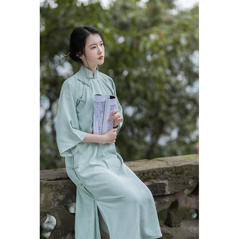 清影民国风古法倒大袖平裁全开襟宽松春夏大码显瘦复古日常长旗袍