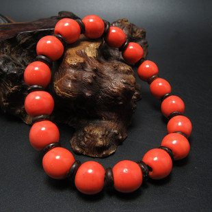 古玩杂项创汇期古法红色老琉璃手钏老料手链女款手串