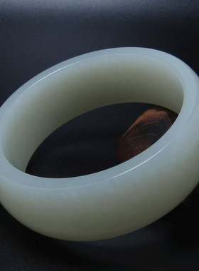 鉴玉 细腻油润新疆和田玉白玉手镯厚桩小口径白玉镯子54mm送证书2