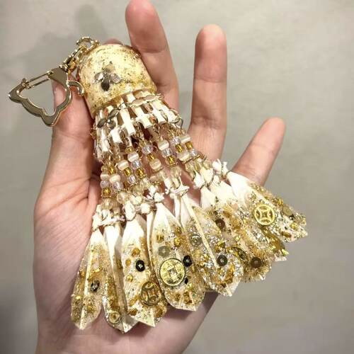 新年鎏金羽毛球风铃发财包挂件