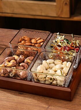 玻璃果盘家用客厅茶几干果盘零食收纳分格带盖高颜值果盘轻奢高档