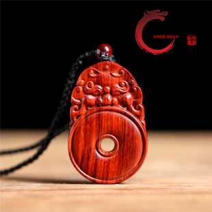 印度小叶紫檀平安扣 瑞兽平安扣吊坠玉玺挂件手把件三通底下牌子