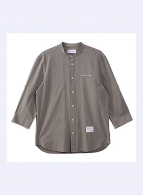 JJ国内代购绿色深蓝纯色百搭简约立领七分袖纯棉衬衫男 223231013