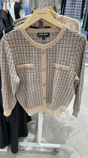 VM国内代购卡其色红色亮片圆领七分袖小香风针织衫女 323124017