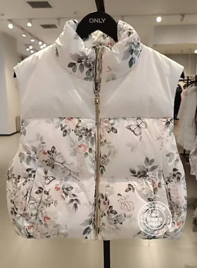 VM国内代购黑色白色碎花立领拉链无袖短款羽绒马甲女 323452001