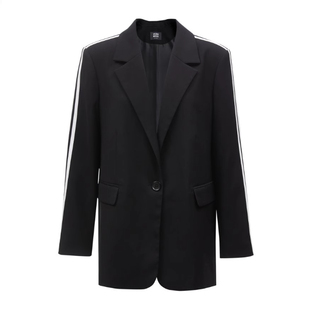 VM国内代购黑色焦棕色拼色条纹百搭宽松休闲西装外套女 324108017