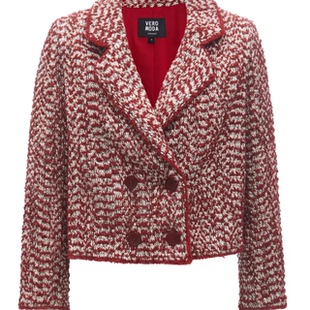 VM国内代购深红色垫肩小香风百搭休闲双排扣短外套女 3241J9006