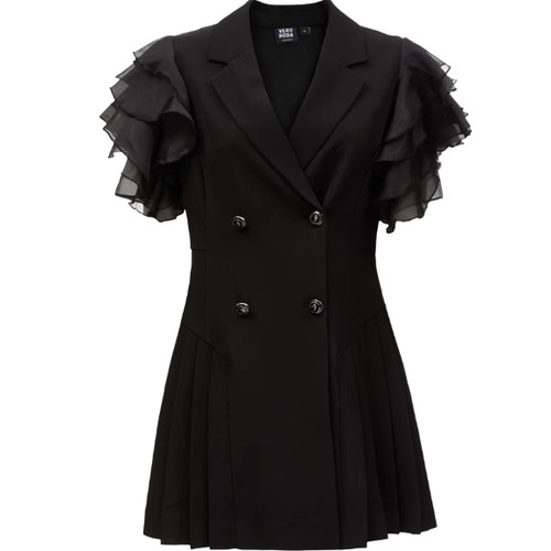 VM国内代购黑色拼接层次荷叶边袖收腰西装裙连衣裙女 3242SZ003