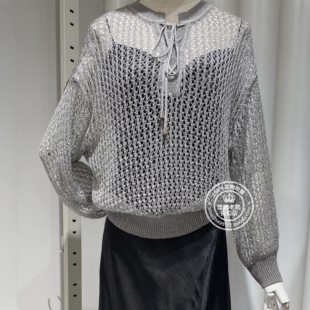 VM国内代购 罩衫 女 325124060 灰色金属丝镂空套头宽松休闲针织衫