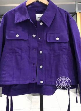 OL国内代购紫色蓝色翻领绑带宽松休闲短牛仔外套女 123136048